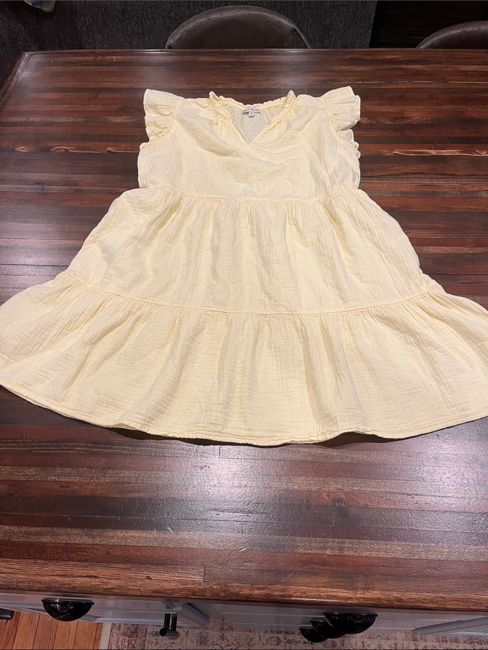 Pale Yellow Tiered Cotton mini Dress medium